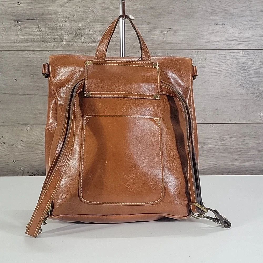 Patricia Nash Classic Tan Leather Fold-Top Backpack Tote Bag